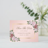 Roze gouden bruidskleur bruiloft bespaart de datum aankondigingskaart (Staand voorkant)