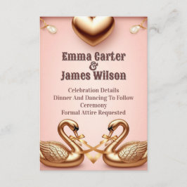 🌺Roze Gouden Bruiloft Met Witte Zwanen 💐 Informatiekaartje