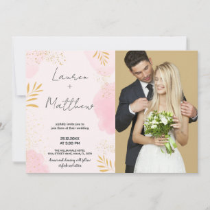 Roze Gouden Bruiloft Uitnodigingen met foto