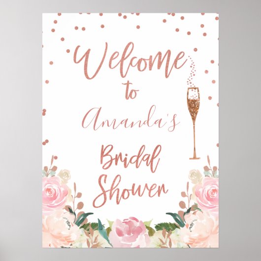 Roze Gouden Bruiloftsborrel Bruisend Bruidsfeest W Poster (Voorkant)