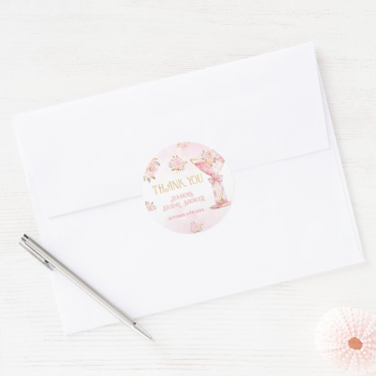 Roze Gouden Bruiloftsdankjewel Ronde Sticker (Envelop)
