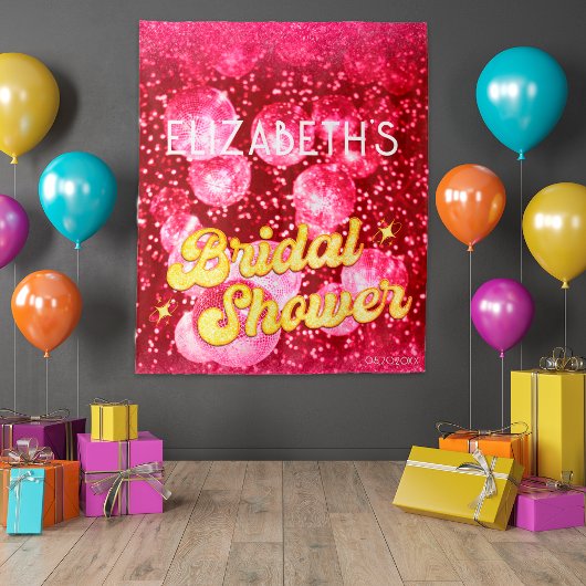 Roze Gouden Bruiloftsdiscofeest Achtergrond Wandkleed
