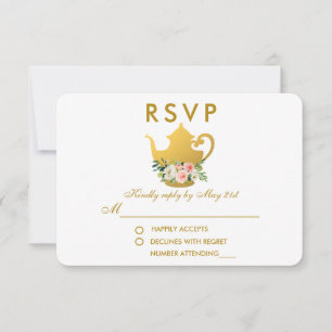 Roze Gouden Bruiloftsfeest Theepartij RSVP R Kaartje