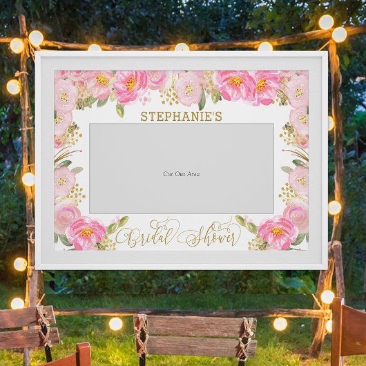 Roze Gouden Bruiloftsfotoprop Floral Poster