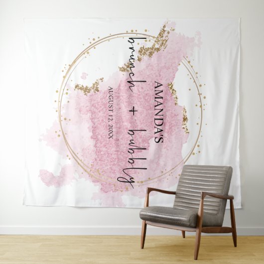 Roze Gouden Brunch en Mousserende Wijn Foto Achter Wandkleed (In Situ (horizontaal))