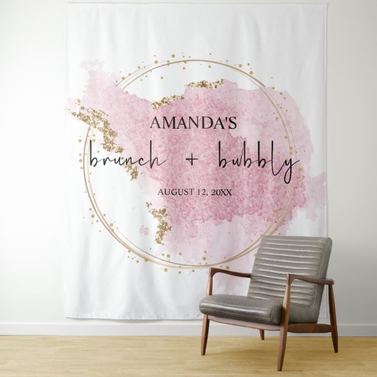 Roze Gouden Brunch en Mousserende Wijn Foto Achter Wandkleed (In situ)