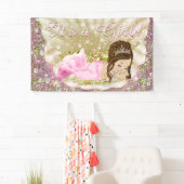 Roze Gouden Brunette Zeemeermin Baby shower Banner (Insitu)