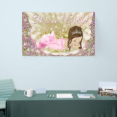 Roze Gouden Brunette Zeemeermin Baby shower Banner (Beurs)