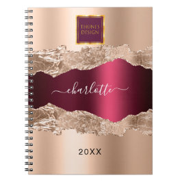 Roze gouden burgundy agaat marmer zakelijk logo notitieboek