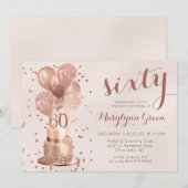 Roze Gouden Cake 60e Verjaardagsuitnodiging Kaart (Voorkant / Achterkant)