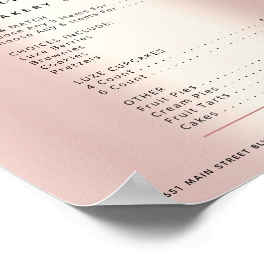 Roze Gouden Cake Bakkerij Glitter Drip Menu Prijsl Poster (Hoek)