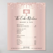 Roze Gouden Cake Bakkerij Glitter Druip Menu Prijs Poster (Voorkant)