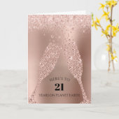 Roze Gouden Champagne Toast 21e Verjaardag Kaart (Gele Bloem)