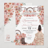Roze Gouden Champagne Western Ranchero Quinceanera Kaart (Voorkant / Achterkant)