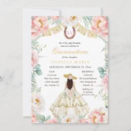 Roze & Gouden Charra met Foto Mexicaanse Quinceañe Kaart