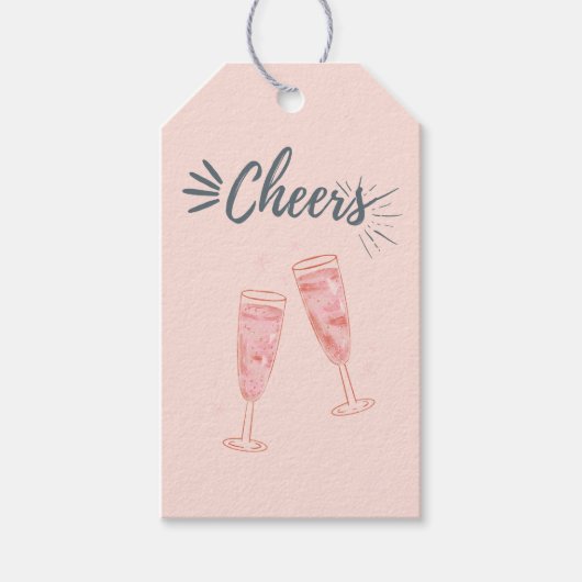 Roze gouden cheers champagne cadeaulabel (Voorkant)