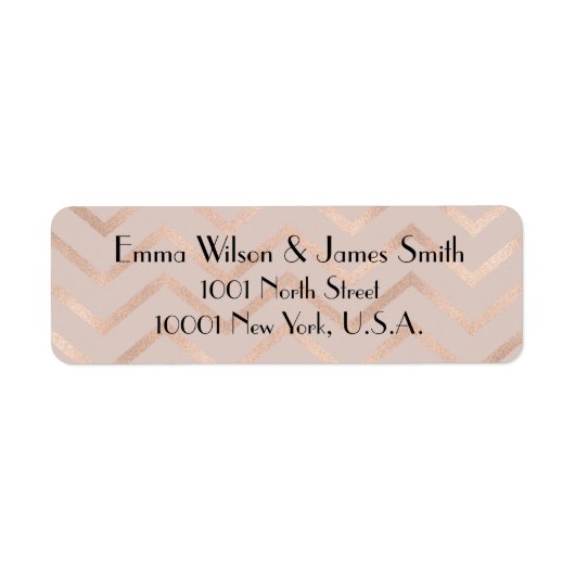 Roze Gouden Chevron Huwelijksretouradreslabels Etiket (Voorkant)