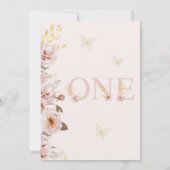 Roze Gouden Chique Bloemenvlinders 1e Verjaardag Kaart (Achterkant)