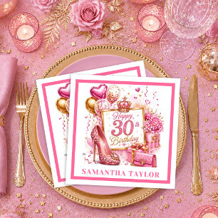 Roze Gouden Confetti 30e Verjaardagsfeest Servette Servet