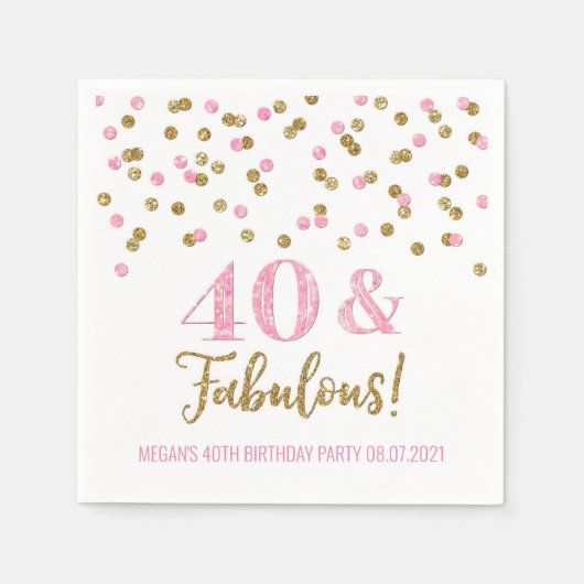 Roze Gouden Confetti 40 & Fantastische Verjaardag Servet (Voorkant)