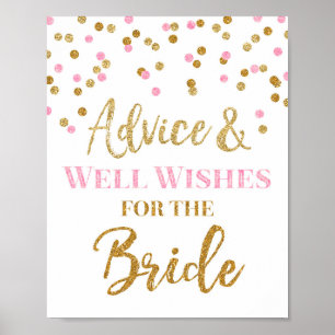 Roze Gouden Confetti Advies voor de Bruid Bord Poster