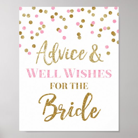 Roze Gouden Confetti Advies voor de Bruid Bord Poster (Voorkant)