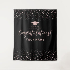 Roze Gouden Confetti | Afstudeer Felicitaties Wandkleed