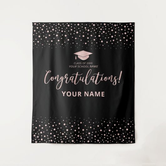 Roze Gouden Confetti | Afstudeer Felicitaties Wandkleed (Voorkant)