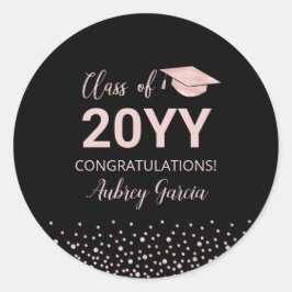 Roze Gouden Confetti Afstudeerfeest Favor Ronde Sticker