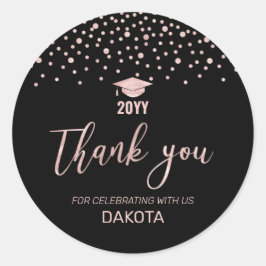 Roze Gouden Confetti Afstudeerfeest Favor Ronde Sticker