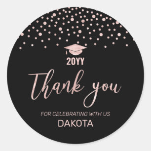 Roze Gouden Confetti Afstudeerfeest Favor Ronde Sticker