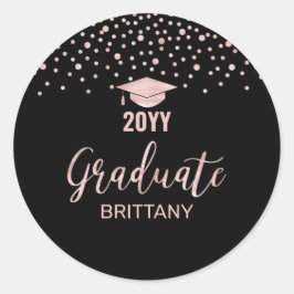Roze Gouden Confetti Afstudeerfeest Geschenk Ronde Sticker