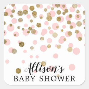 Roze Gouden Confetti Baby shower Envelope Seal Vierkante Sticker
