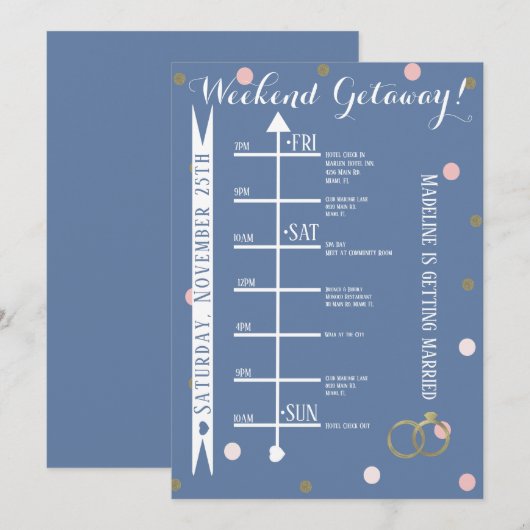 Roze Gouden Confetti Bachelorette Weekenduitstapje Kaart (Voorkant / Achterkant)