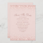 Roze Gouden Confetti Blush Roze Modern Save The Date (Voorkant / Achterkant)