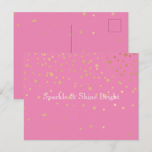Roze Gouden Confetti Briefkaart (Voorkant / Achterkant)