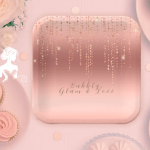Roze Gouden Confetti Bruidsdouche Papieren Bordje