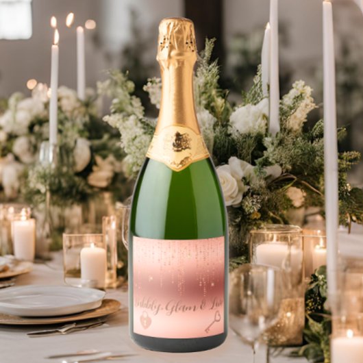 Roze Gouden Confetti Bruidsdouche Sparkling Wijnetiket