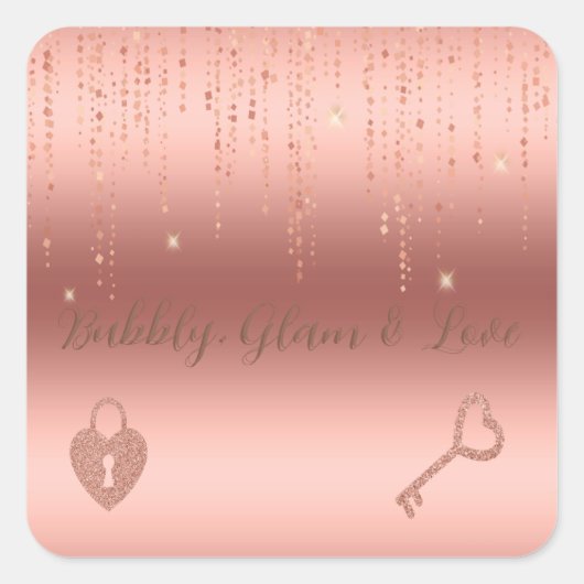 Roze Gouden Confetti Bruidsdouche Vierkante Sticker (Voorkant)