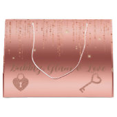 Roze Gouden Confetti Bruidsfeest Groot Cadeauzakje (Voorkant)