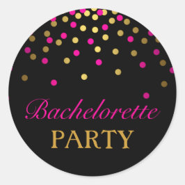 Roze & Gouden Confetti Bruidssticker Ronde Sticker
