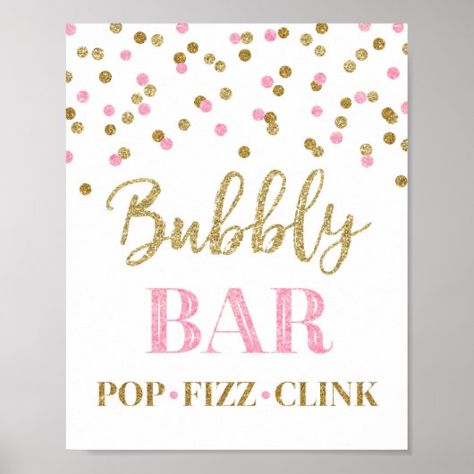 Roze Gouden Confetti Bruisende Bar Sign Poster (Voorkant)
