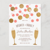 Roze & Gouden Confetti Brunch & Bubbly Invites Uitnodiging Briefkaart (Voorkant)
