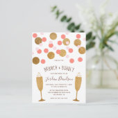 Roze & Gouden Confetti Brunch & Bubbly Invites Uitnodiging Briefkaart (Staand voorkant)