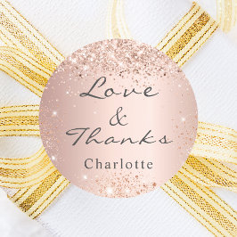 Roze gouden confetti dank je ronde sticker