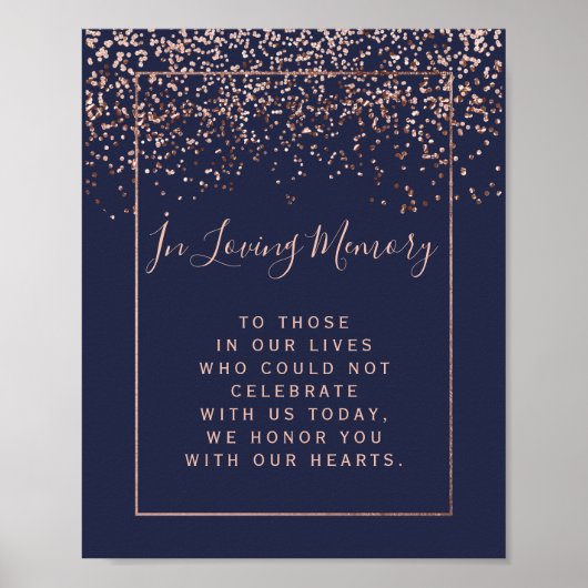 Roze gouden confetti donkerblauw trouwherdenkingbo poster (Voorkant)