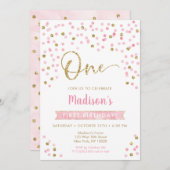 Roze gouden Confetti eerste verjaardag Kaart (Voorkant / Achterkant)