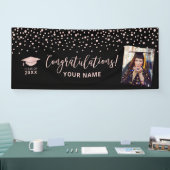 Roze Gouden Confetti Felicitaties Afstudeerbanner Spandoek (Beurs)
