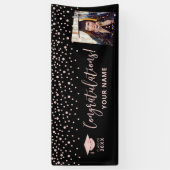 Roze Gouden Confetti Felicitaties Afstudeerbanner Spandoek (Verticaal)