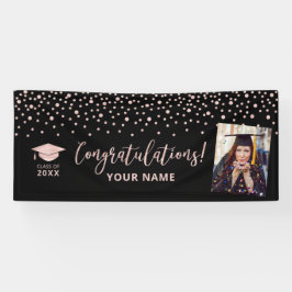 Roze Gouden Confetti Felicitaties Afstudeerbanner Spandoek